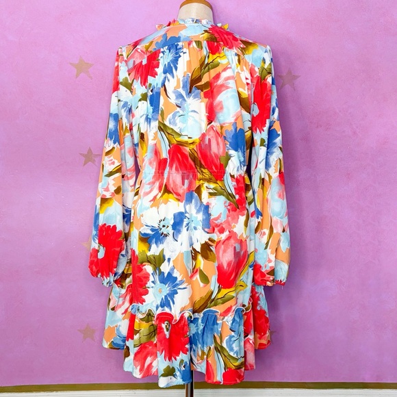 Jodifl Dress Women’s Large Colorful Bright Long Sleeves Boho Poet Feminine Girly - Picture 2 of 10